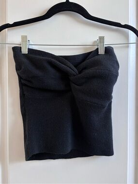 Twist-Front Black Knit Tube Top